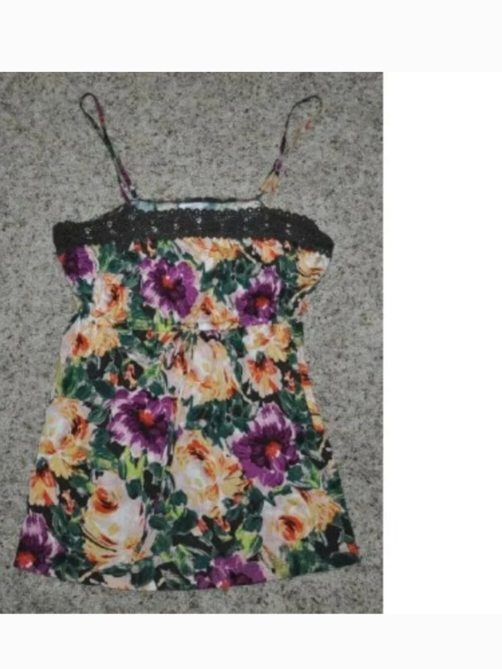 Candies Camisole Jr L Multi Color Floral Crochet Trim Rayon Shirt Teen Girls